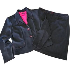 Black Blazer and Skirt Set with Pink Lining